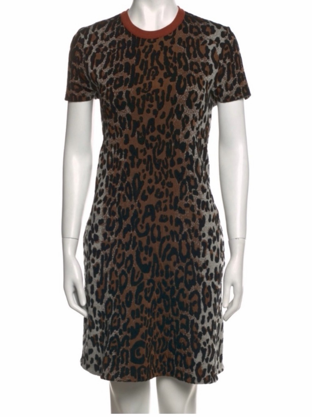 Stella McCartney Brown and Black Leopard-Print Short Sleeve Knit Dress